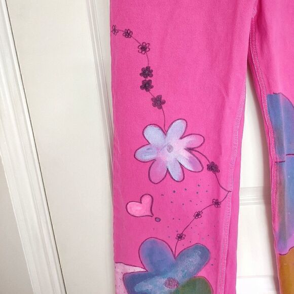 Fashion Nova Pink Fuchsia Jeans Floral Paint High Waist Jr 9 NEW - Picture 8 of 10